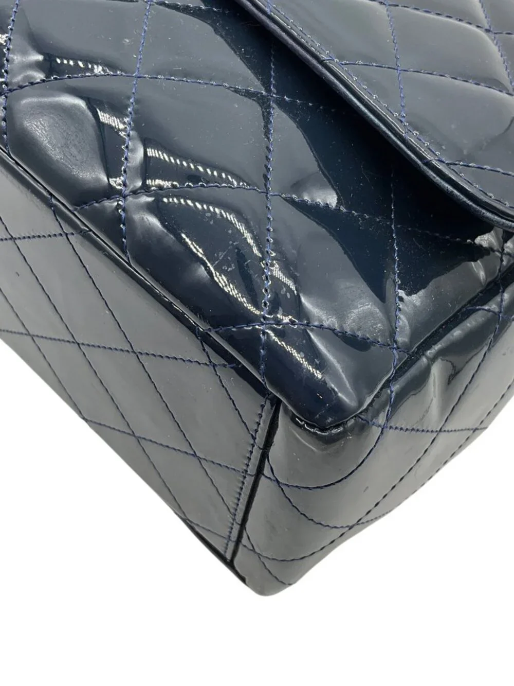Chanel Navy Blue Patent Leather Maxi Flap Bag
